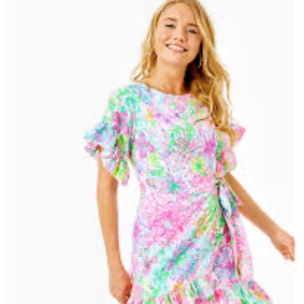 Lilly Pulitzer Darlah Stretch Ruffle Trim Dress Paradise Found 6 NWT